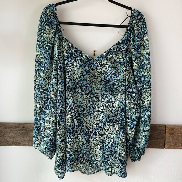 NWT Steve Madden Floral Blouse Lined 2X‎ Blue Yellow Top Women's Plus - Picture 3 of 8